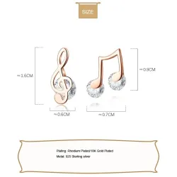 Boucles d'oreilles notes de musique - avec cristal - Argent sterling 925