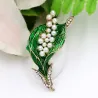 Feuille verte / perles / cristaux - broche élégante