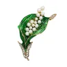Feuille verte / perles / cristaux - broche élégante