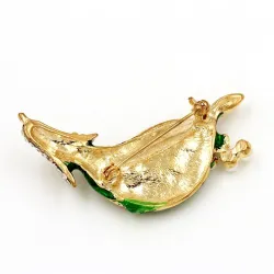 Feuille verte / perles / cristaux - broche élégante