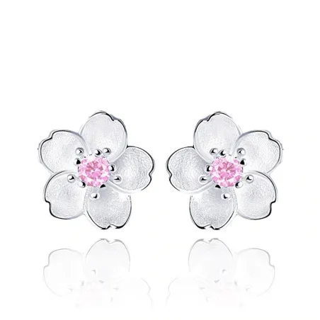 Cherry blossom with pink zirconia - stud earrings - 925 sterling silverEarrings