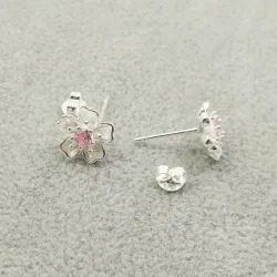 Cherry blossom with pink zirconia - stud earrings - 925 sterling silverEarrings