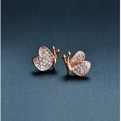 Boucles d'oreilles avec papillons en diamant - argent sterling 925