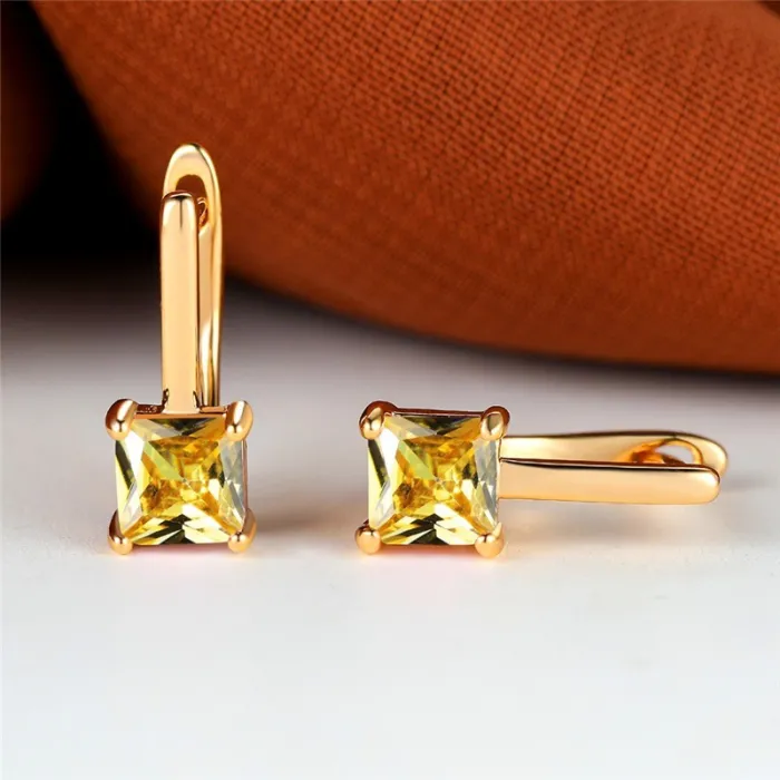 Elegant gold earrings - with square zirconEarrings