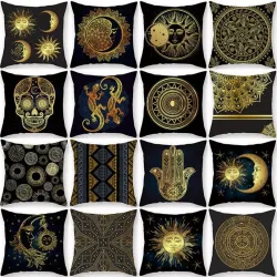 Housse de coussin noire - motif bronze doré - 45cm * 45cm