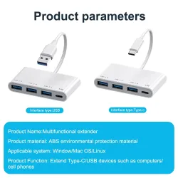 HUB 4 ports - type-C / USB - répartiteur - adaptateur OTG - USB 3.0