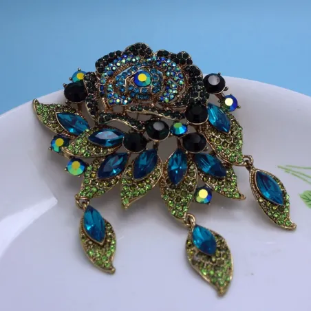 Grande broche fleur en cristal coloré