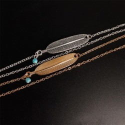 Bracelet de cheville vintage - avec feuille / perle turquoise