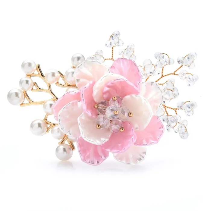 Fleur en cristal avec perles - broche