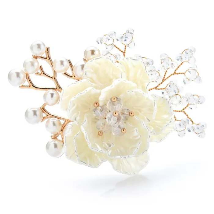Fleur en cristal avec perles - broche