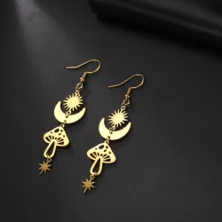 Boucles d'oreilles longues tendance - champignon / étoiles / lune