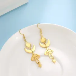 Boucles d'oreilles longues tendance - champignon / étoiles / lune