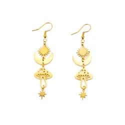 Boucles d'oreilles longues tendance - champignon / étoiles / lune