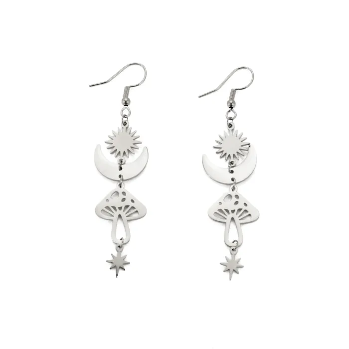 Boucles d'oreilles longues tendance - champignon / étoiles / lune