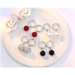 Silver round earrings - with ballEarrings