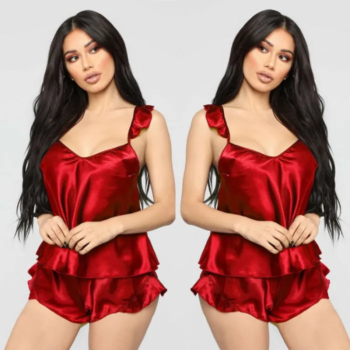 Pyjama sexy en satin - short - haut sans manches - ensemble