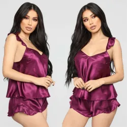 Pyjama sexy en satin - short - haut sans manches - ensemble