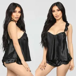 Pyjama sexy en satin - short - haut sans manches - ensemble