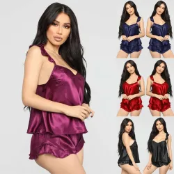 Pyjama sexy en satin - short - haut sans manches - ensemble