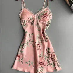 Chemise de nuit florale sexy - mini robe