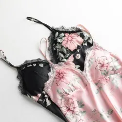 Chemise de nuit florale sexy - mini robe