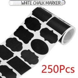 Etiquettes noires multifonctions - stickers pots / bouteilles - avec feutre craie effaçable - 250 pièces