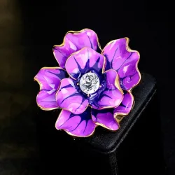 Fleur violette avec cristal - broche broche