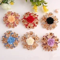 Fleur rose en résine avec cristaux - broche broche