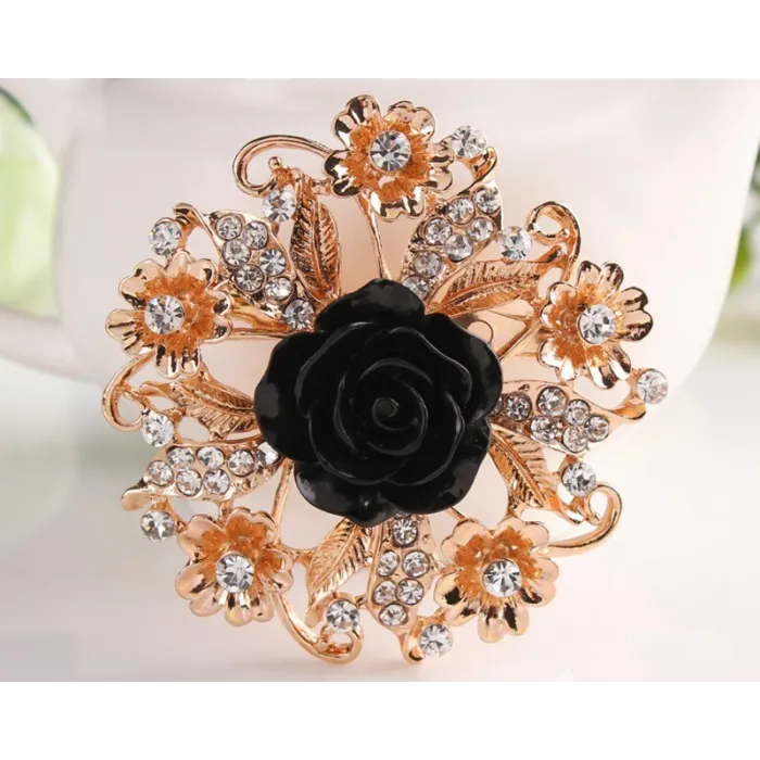Fleur rose en résine avec cristaux - broche broche