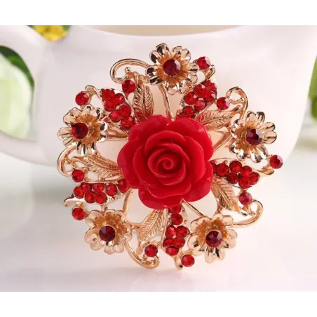 Fleur rose en résine avec cristaux - broche broche