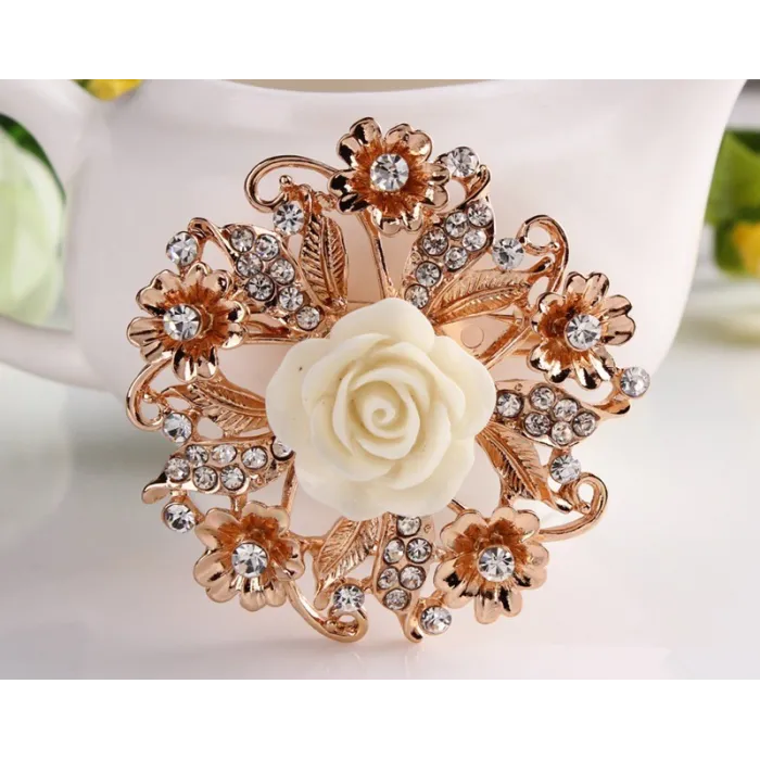 Fleur rose en résine avec cristaux - broche broche