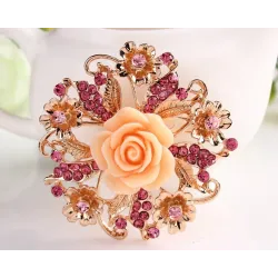 Fleur rose en résine avec cristaux - broche broche
