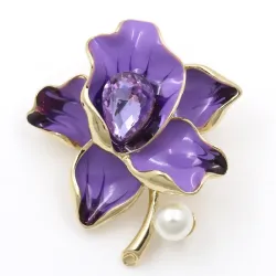 Fleur avec cristal / perle - broche dorée