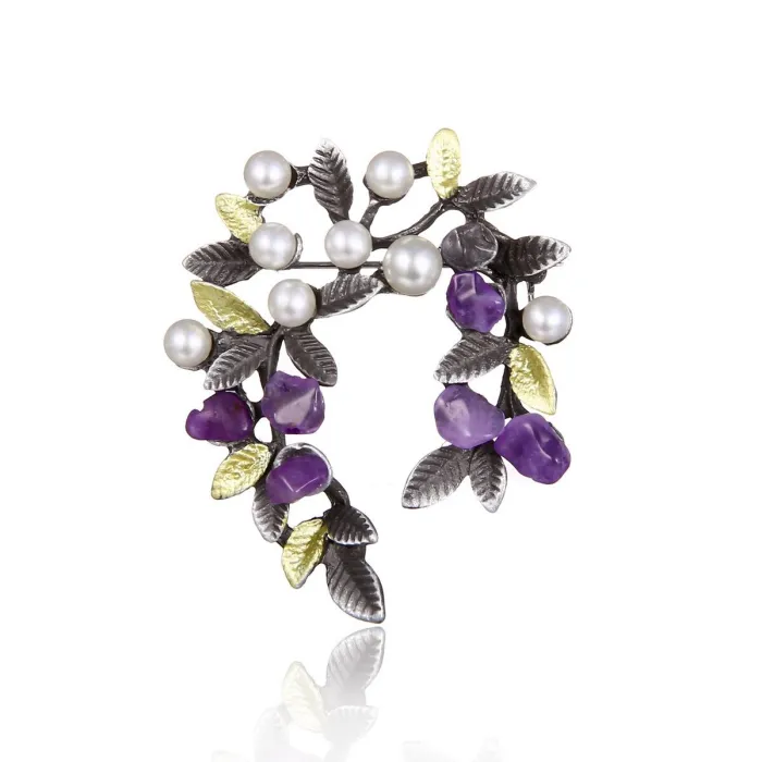 Feuille d'arbre violette avec perles - broche broche