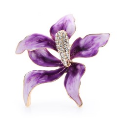 Fleur d'orchidée violette avec cristaux - broche