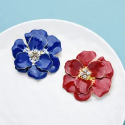 Grande fleur en émail avec cristaux - broche élégante