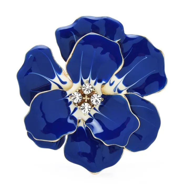 Grande fleur en émail avec cristaux - broche élégante