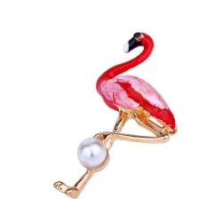 Flamant rouge avec perle - broche