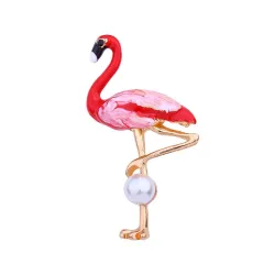 Flamant rouge avec perle - broche