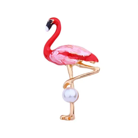 Flamant rouge avec perle - broche