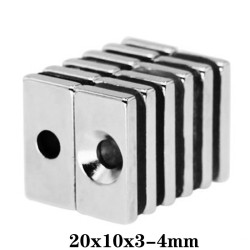 N35 - aimant néodyme - bloc puissant - 20 mm * 10 mm * 3 mm - avec trou de 4 mm