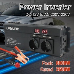 6000W - DC 12V/24V à AC 220V - Affichage LED - Onduleur de voiture - Convertisseur - Chargeur - Transformateur