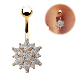 Fleur en cristal - piercing nombril - acier inoxydable 316L