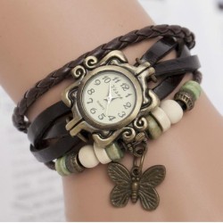 Vintage multi layer bracelet - with Quartz watch - beads / butterflyBracelets