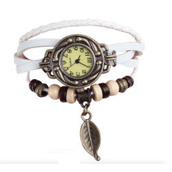 Vintage multi layer bracelet - with Quartz watch - beads / leafBracelets