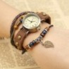 Bracelet en cuir multicouche vintage - avec montre à quartz / perles