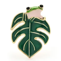 Grenouille et la feuille - broche en émail