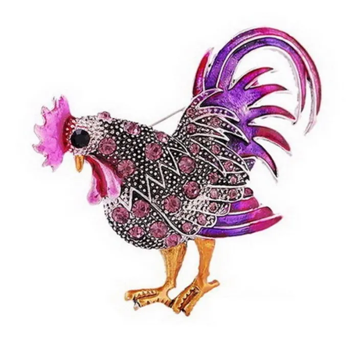 Broche coq en cristal