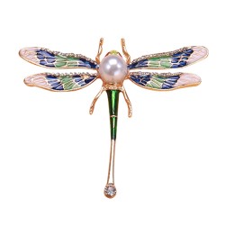 Crystal dragonfly with pearl - broochBrooches