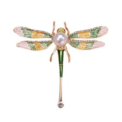 Libellule en cristal avec perle - broche